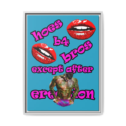 hoes b4 bros - framed canvas art (turquoise)