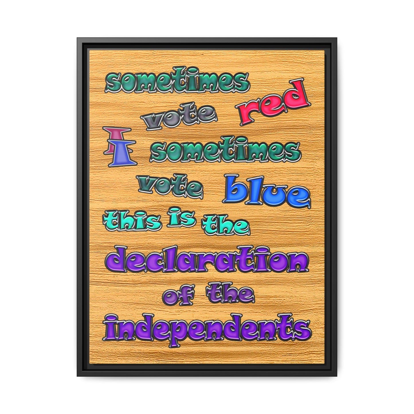 declaration of the independents - framed canvas art (butterscotch wood finish)
