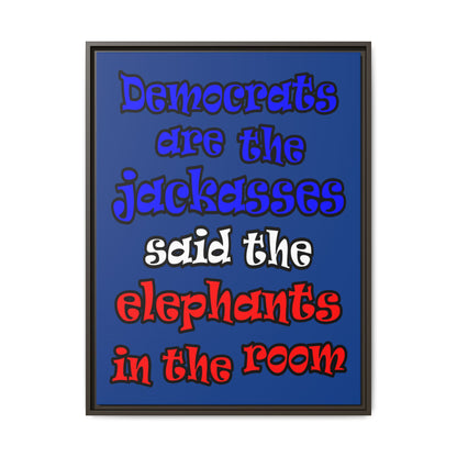 donkeys and elephants - framed canvas art (dark blue)