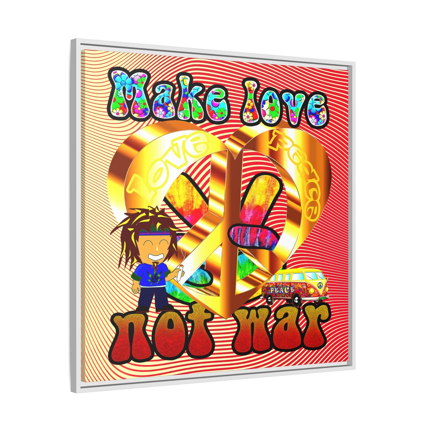 love peace - framed canvas art (yellow-orange wave)