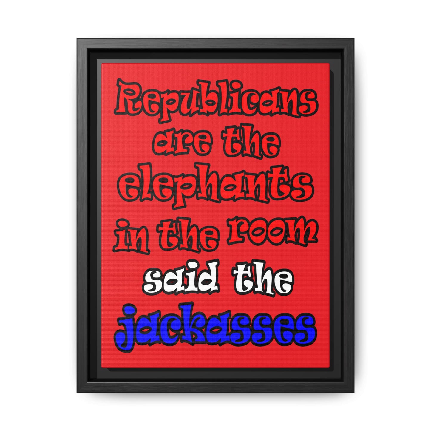 donkeys and elephants - framed canvas art (red)