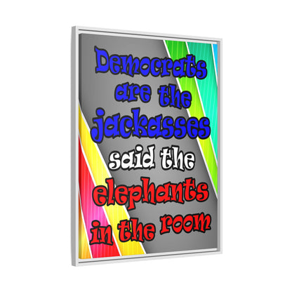 donkeys and elephants - framed canvas art (rainbow split)