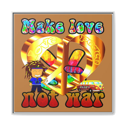 love peace - framed canvas art (light brown)