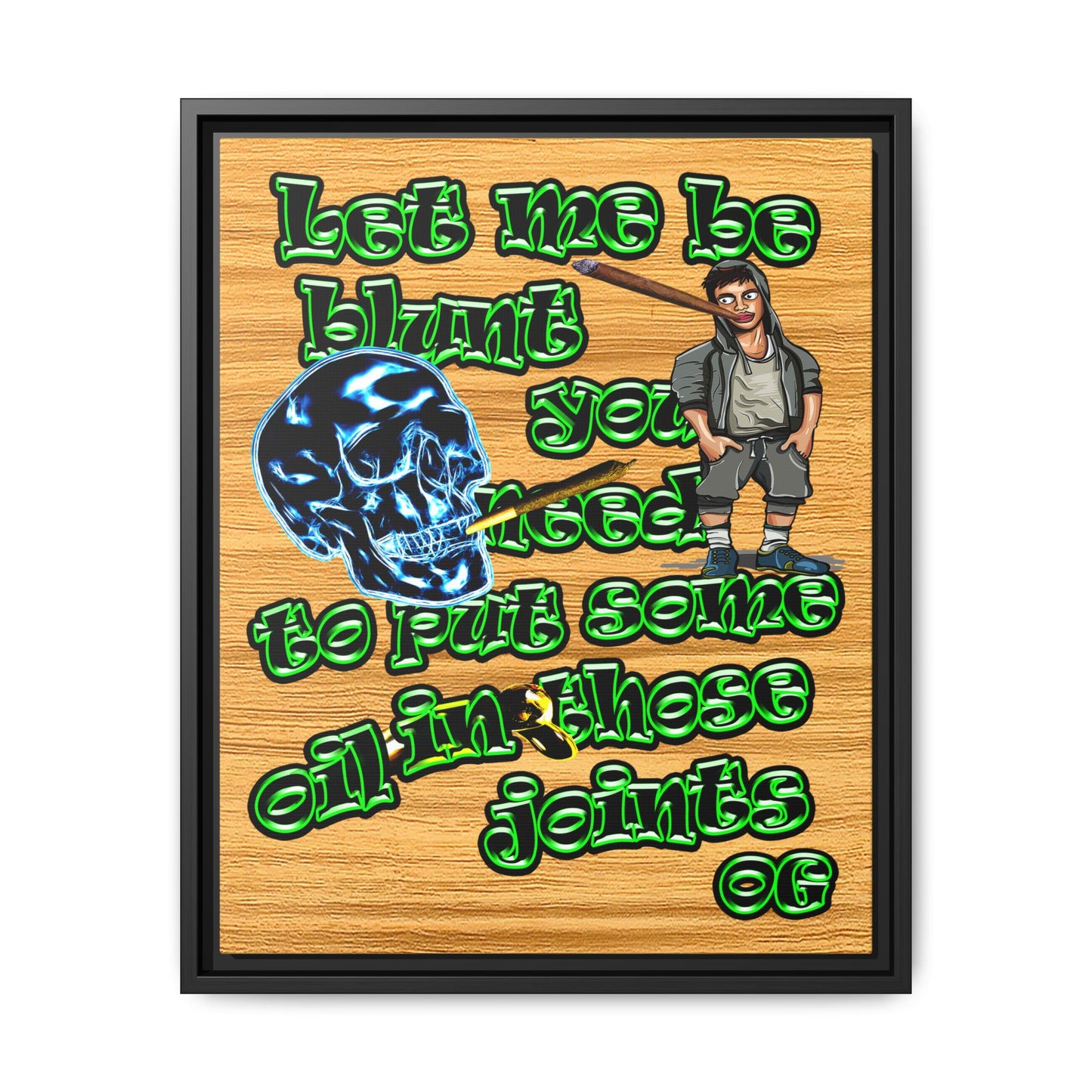 og - framed canvas art (butterscotch wood finish)