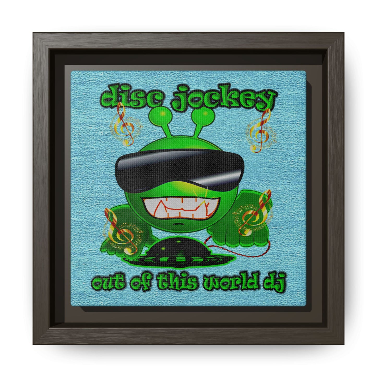 disc jockey - framed canvas art (faded blue)