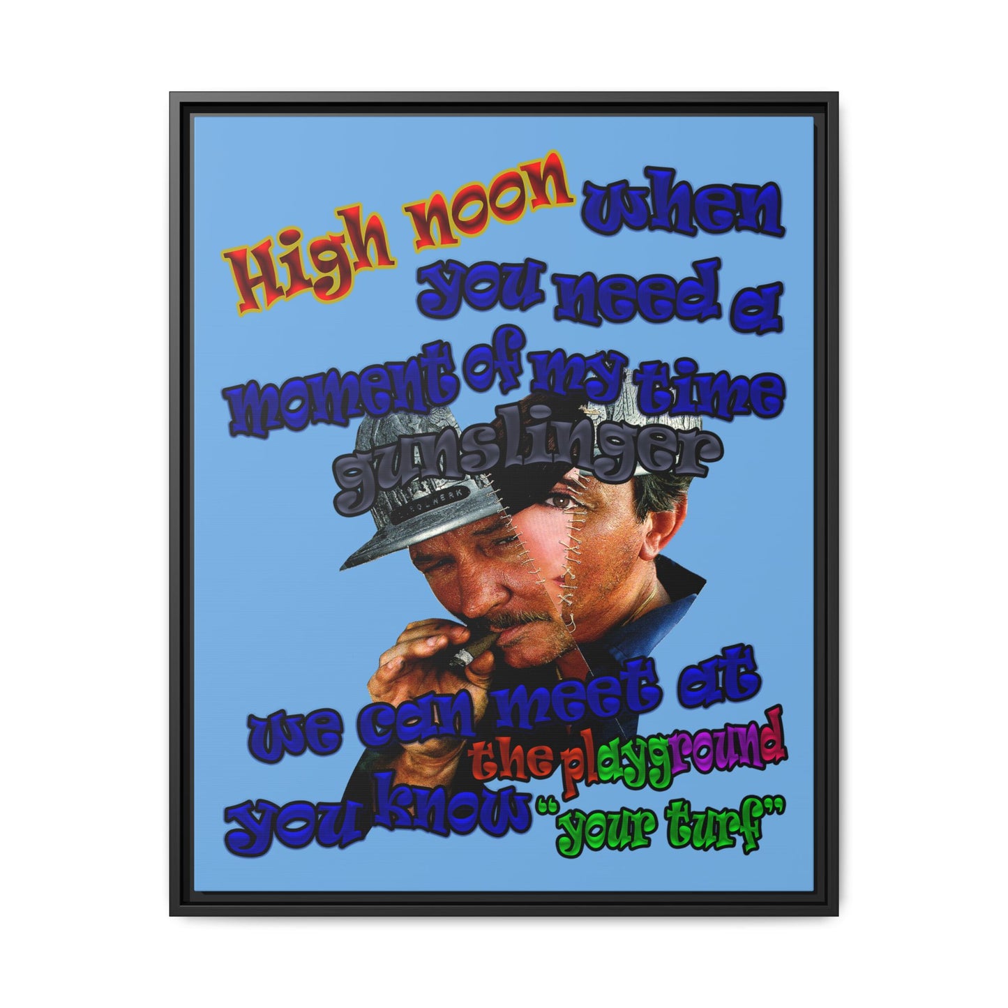 high noon - framed canvas art (light blue)