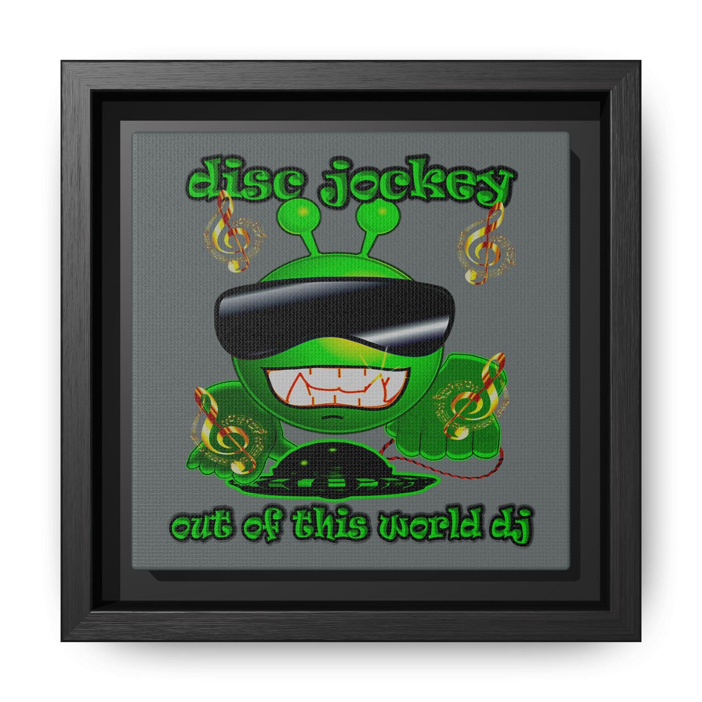 disc jockey - framed canvas art (dark grey)