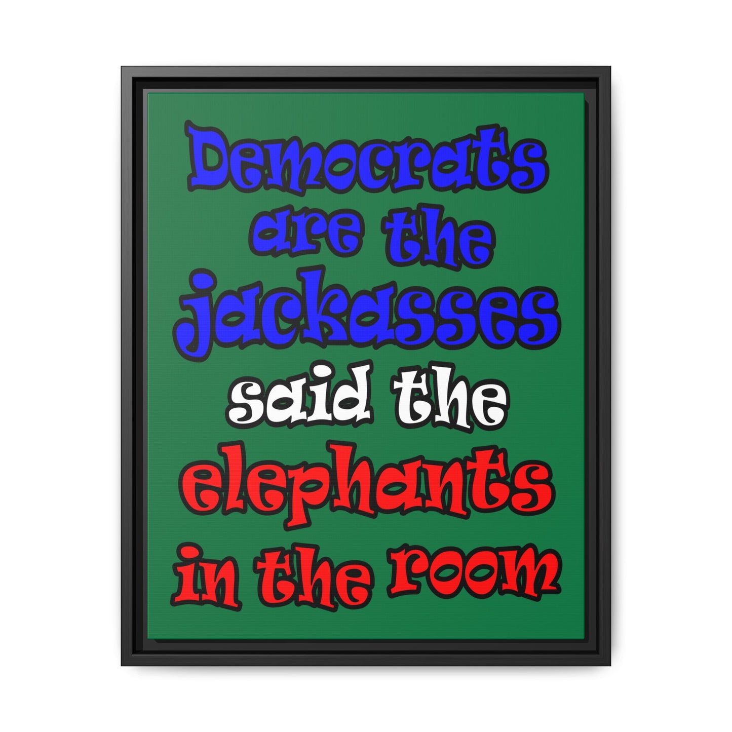 donkeys and elephants - framed canvas art (dark green)