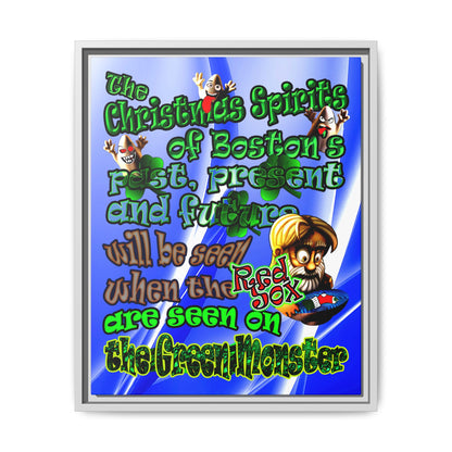 christmas spirits of boston - framed canvas art (blue-white wave)