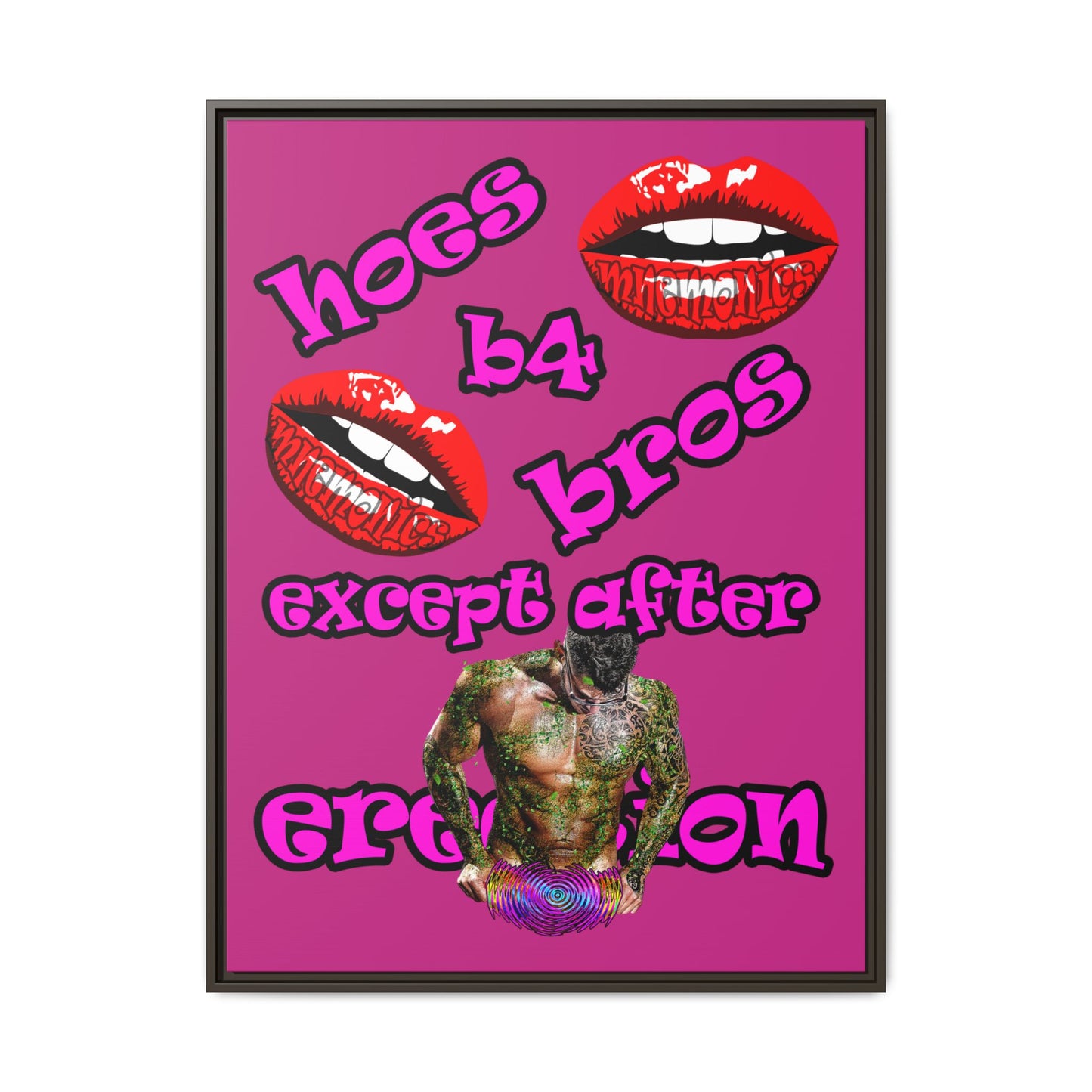 hoes b4 bros - framed canvas art (pink)