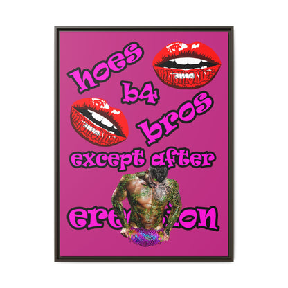 hoes b4 bros - framed canvas art (pink)