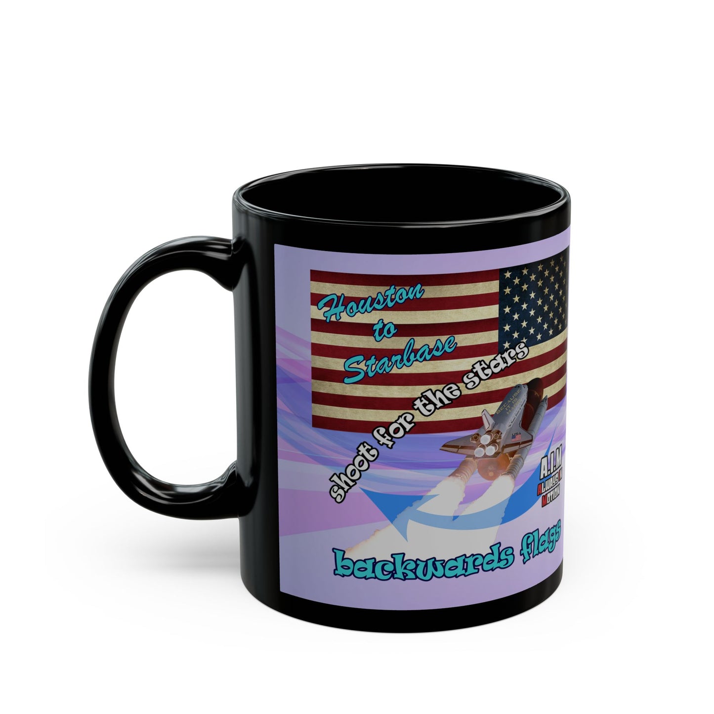 shoot for the stars - Black Mug (light blue-pink wave)