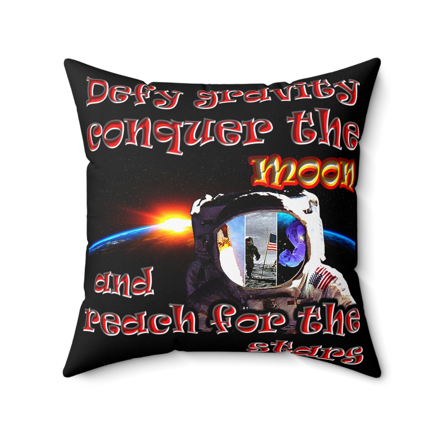 defy conquer reach - Spun Polyester Square Pillow - (black)