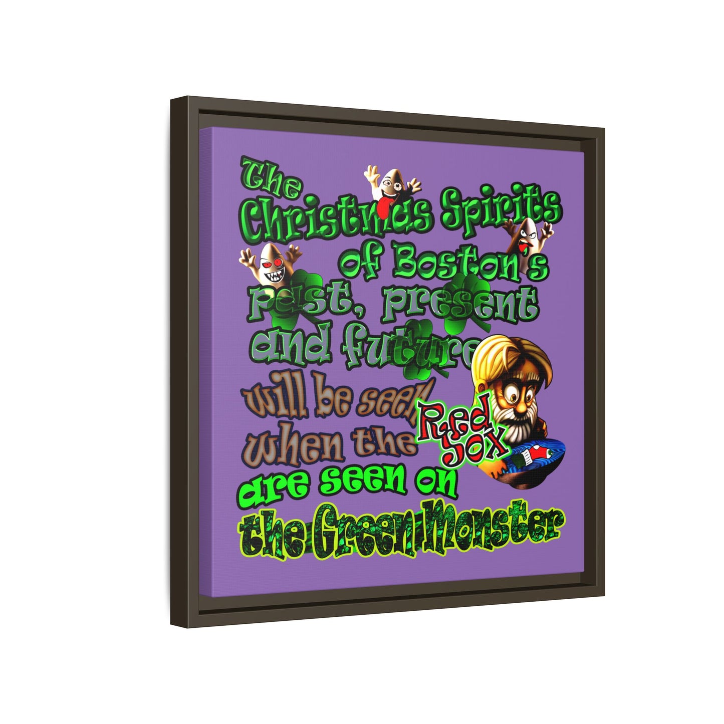 christmas spirits of boston - framed canvas art (light purple)