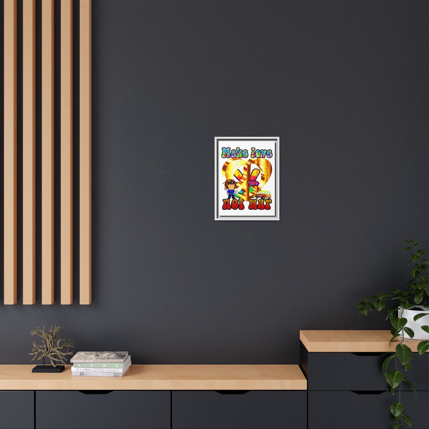 love peace - framed canvas art (white)
