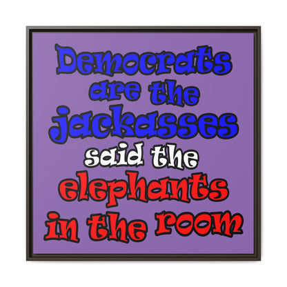 donkeys and elephants - framed canvas art (light purple)