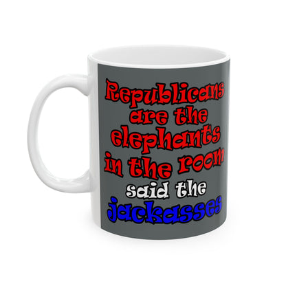 donkeys and elephants - White Mug (dark grey)