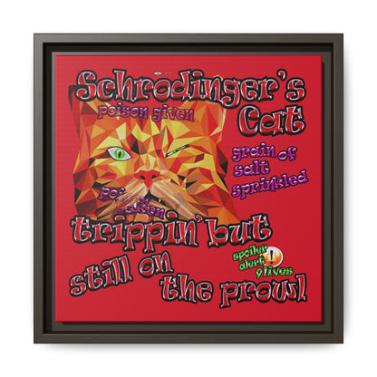 schrodinger's cat - framed canvas art (dark red)