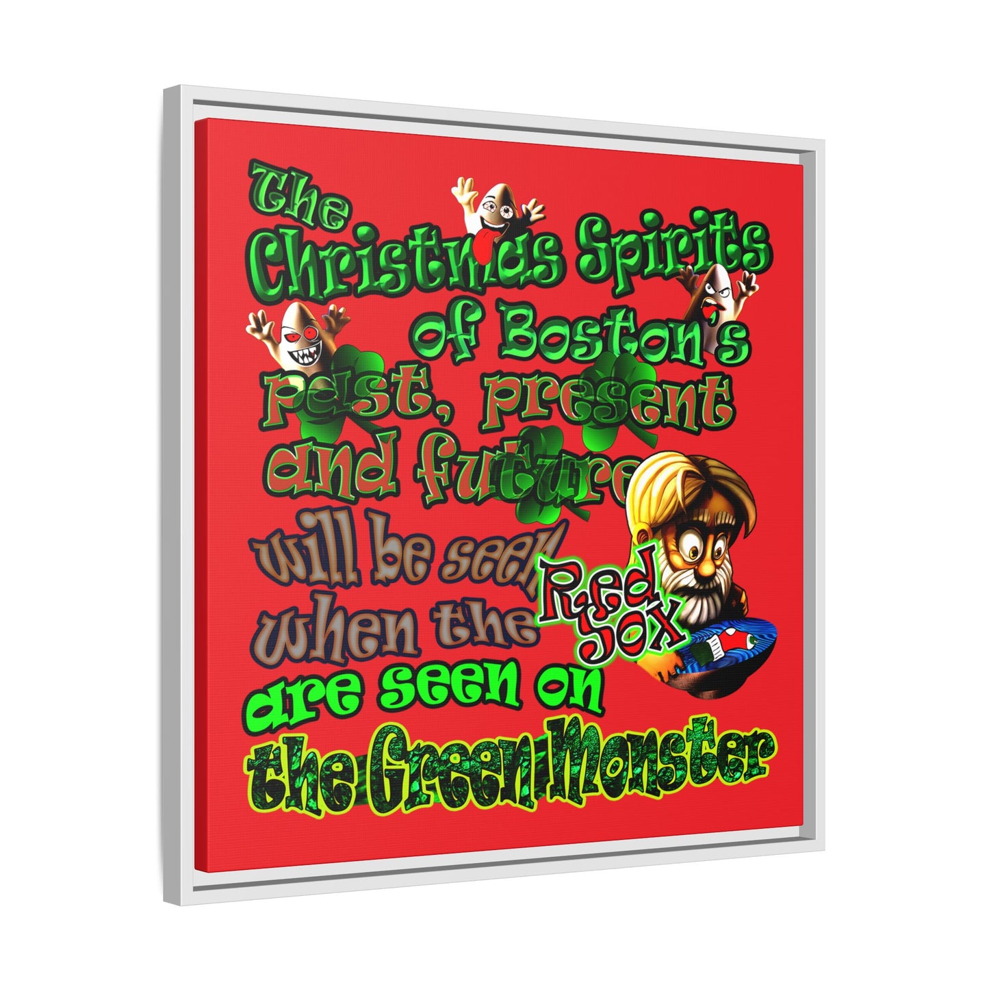 christmas spirits of boston - framed canvas art (red)