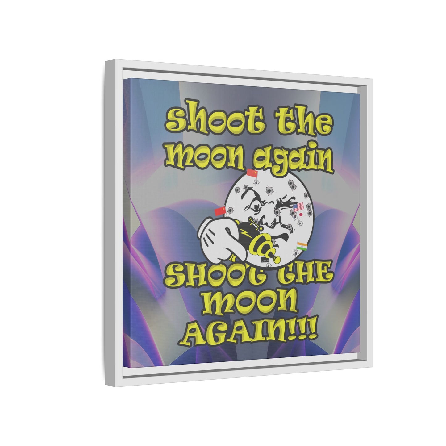 shoot the moon again - framed canvas art (grey-pink wave)