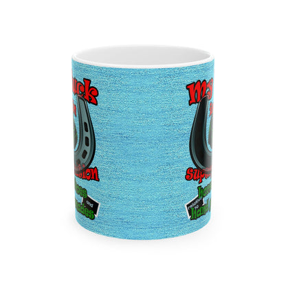 my luck - White Mug (faded dark blue)