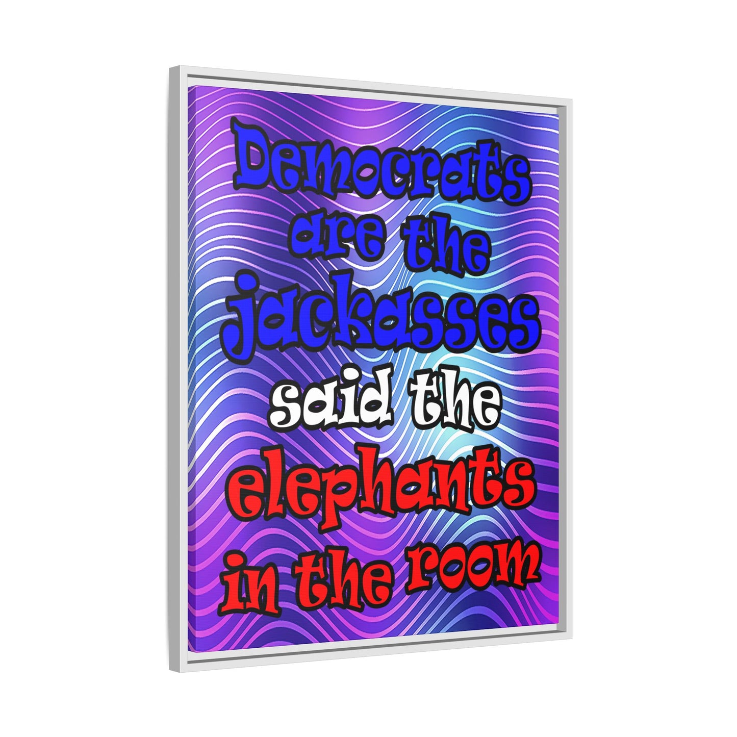 donkeys and elephants - framed canvas art (purple wave)
