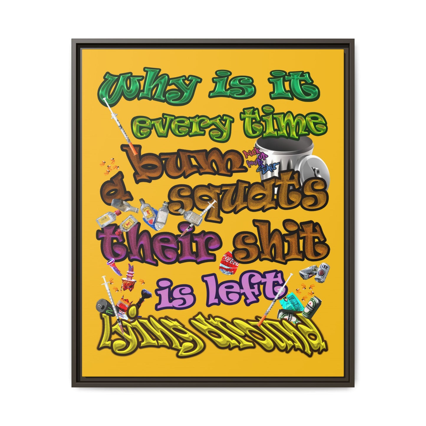 the bum's shit - framed canvas art (yellow)