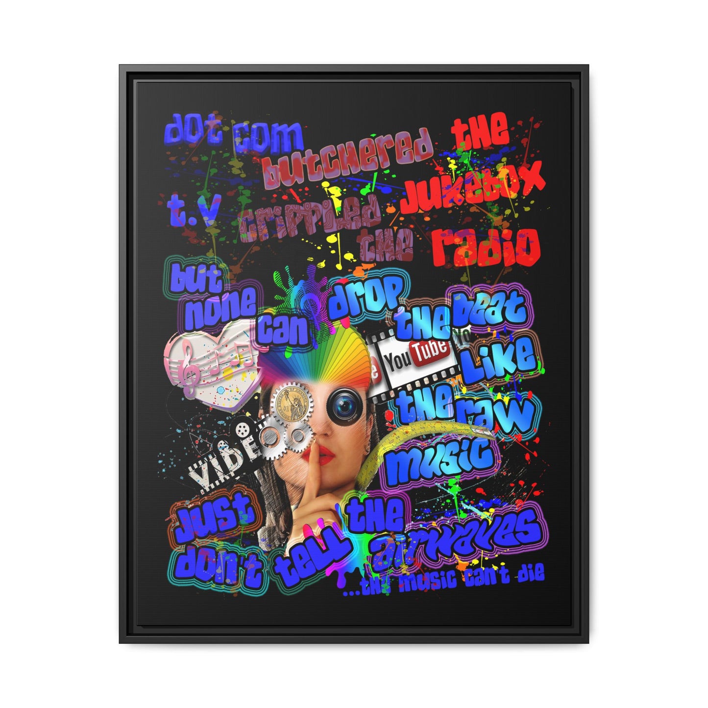 drop the beat - framed canvas art (black)