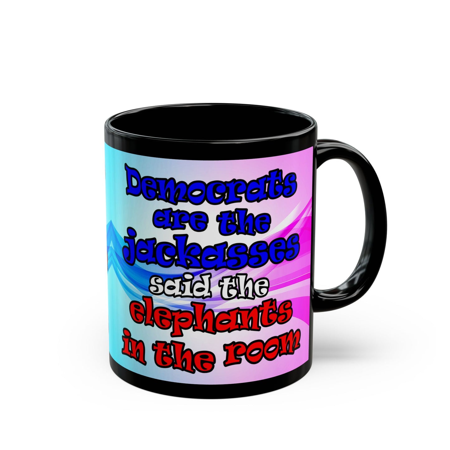 donkeys and elephants - Black Mug (light blue-pink wave)