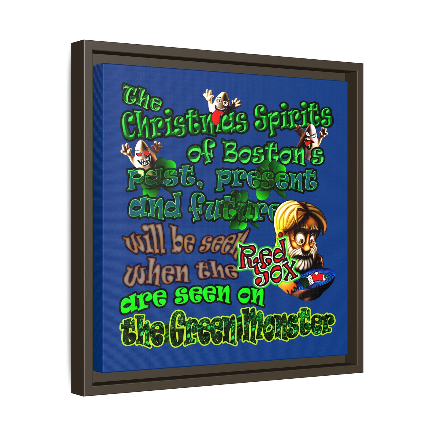 christmas spirits of boston - framed canvas art (dark blue)