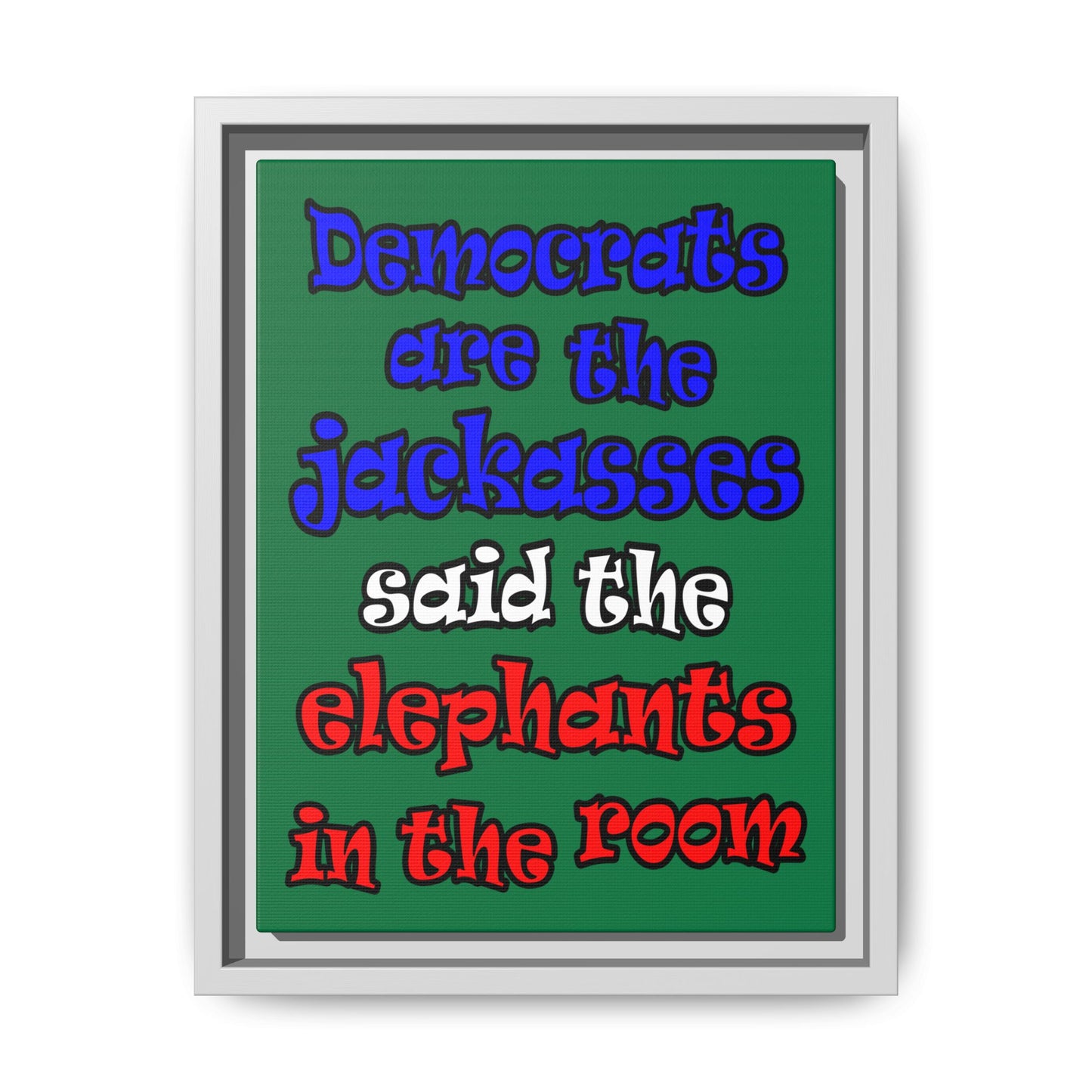 donkeys and elephants - framed canvas art (dark green)