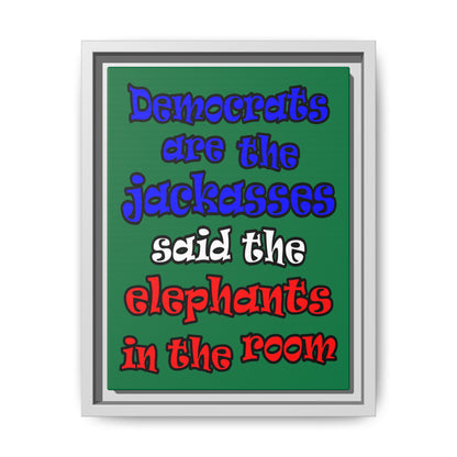 donkeys and elephants - framed canvas art (dark green)
