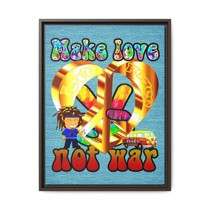 love peace - framed canvas art (faded blue)