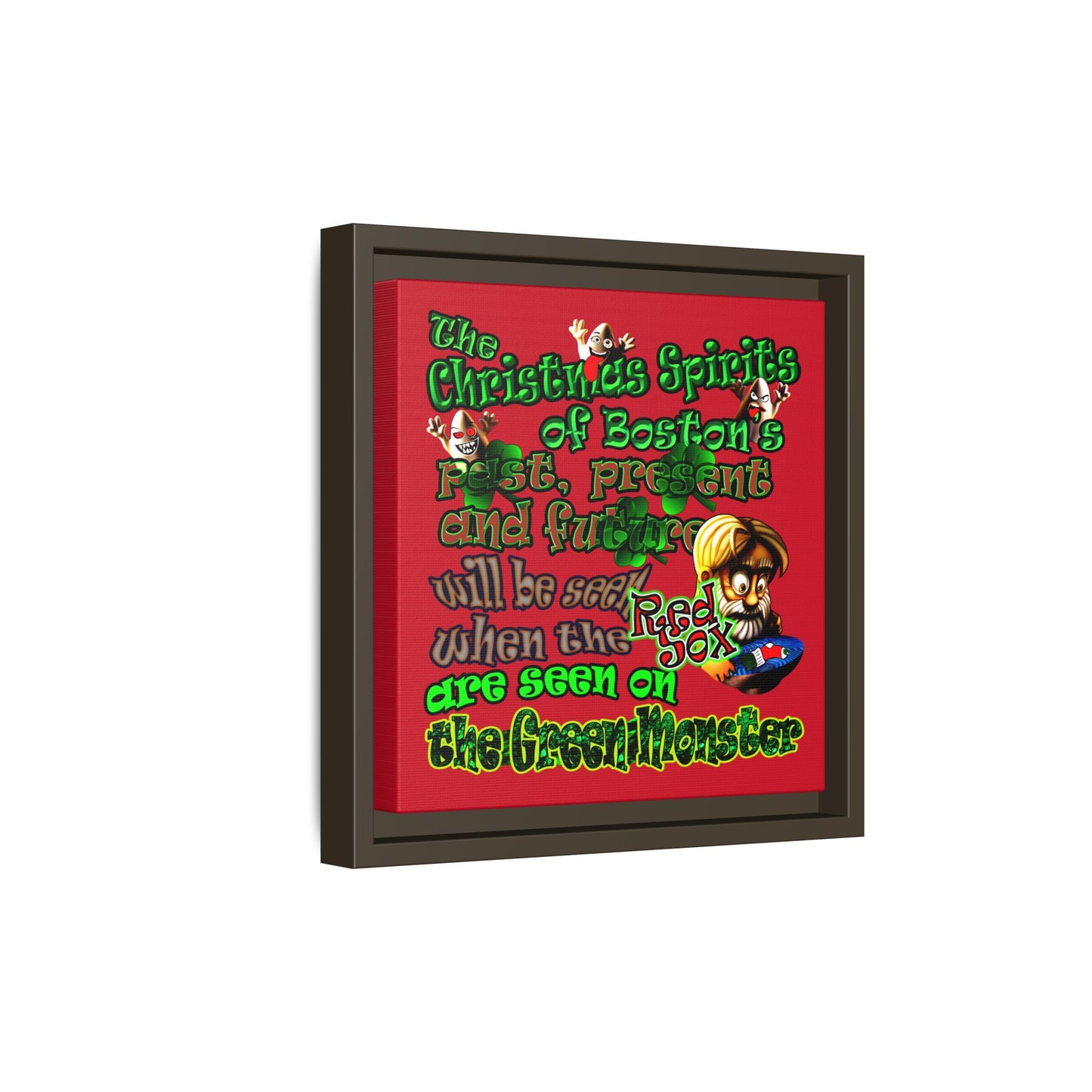 christmas spirits of boston - framed canvas art (dark red)