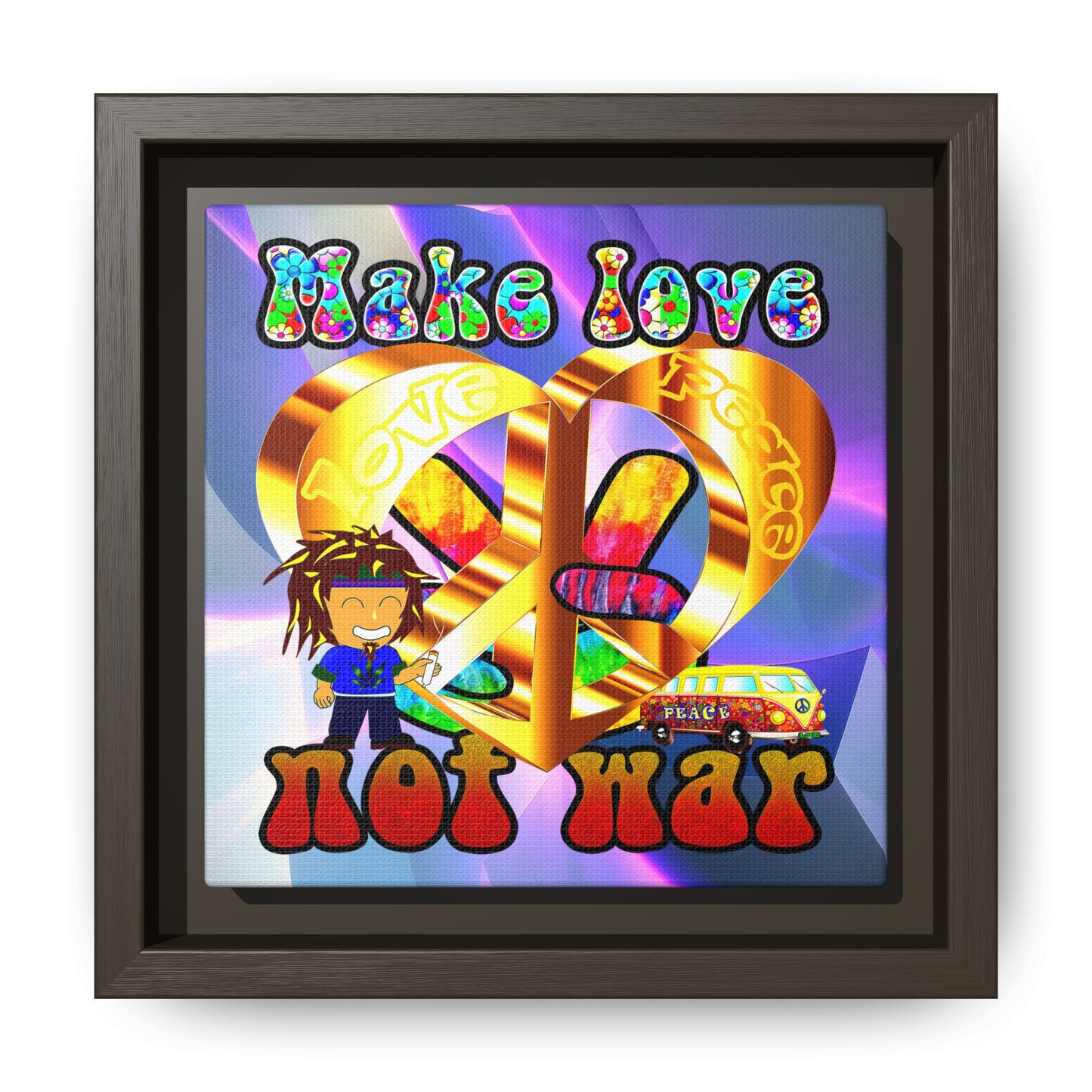 love peace - framed canvas art (grey-pink wave)