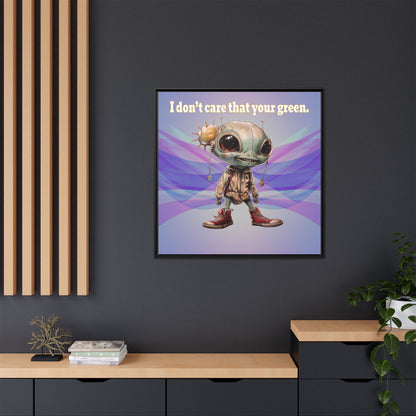 I don't care that your green - framed canvas art (light blue-pink wave)