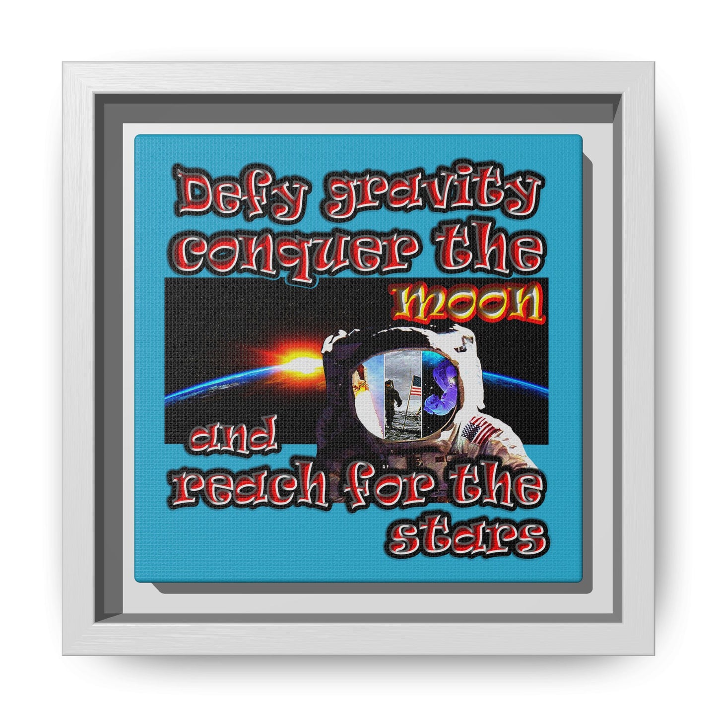 defy conquer reach - framed canvas art (turquoise)