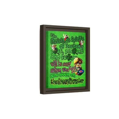 christmas spirits of boston - framed canvas art (green turf)