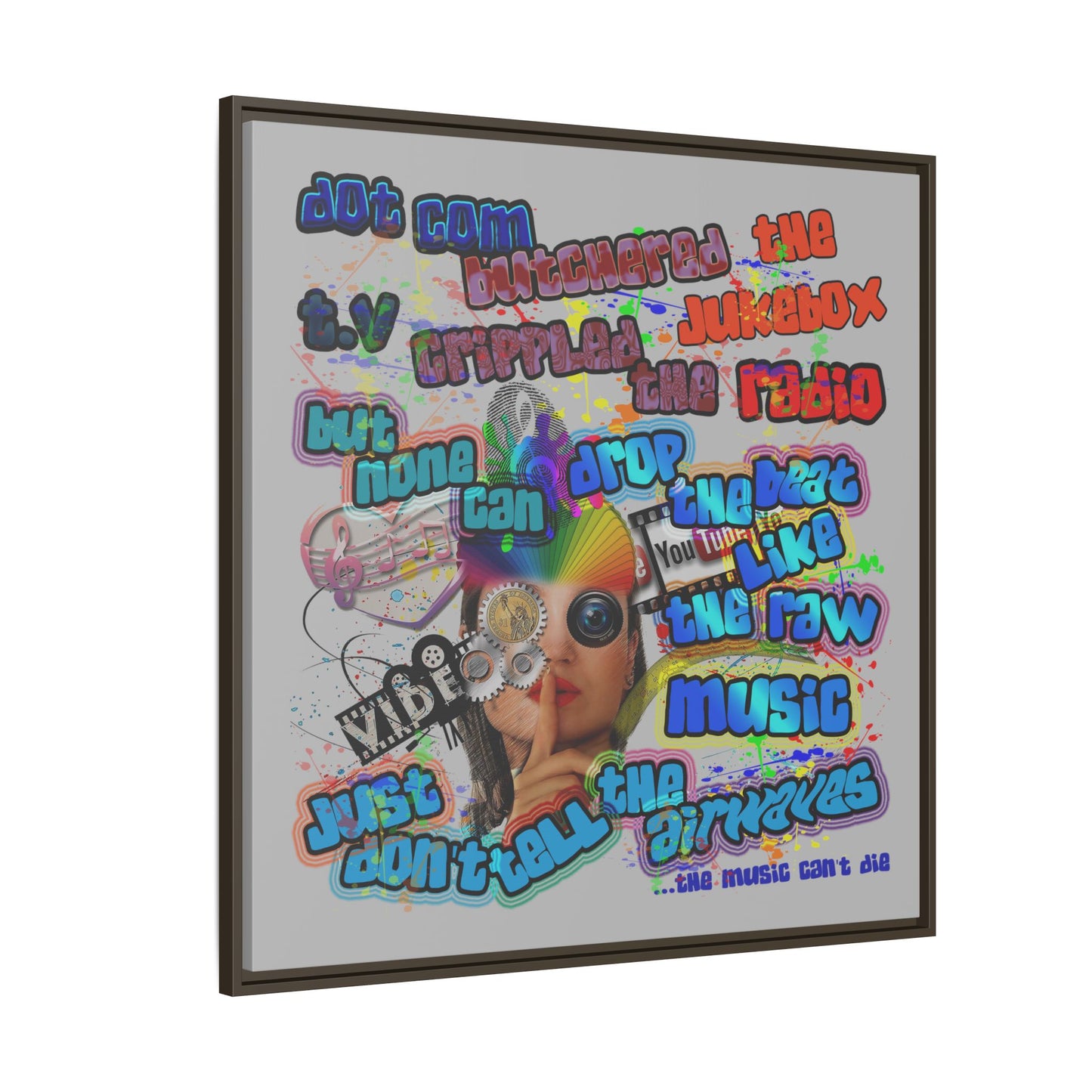 drop the beat - framed canvas art (light grey)