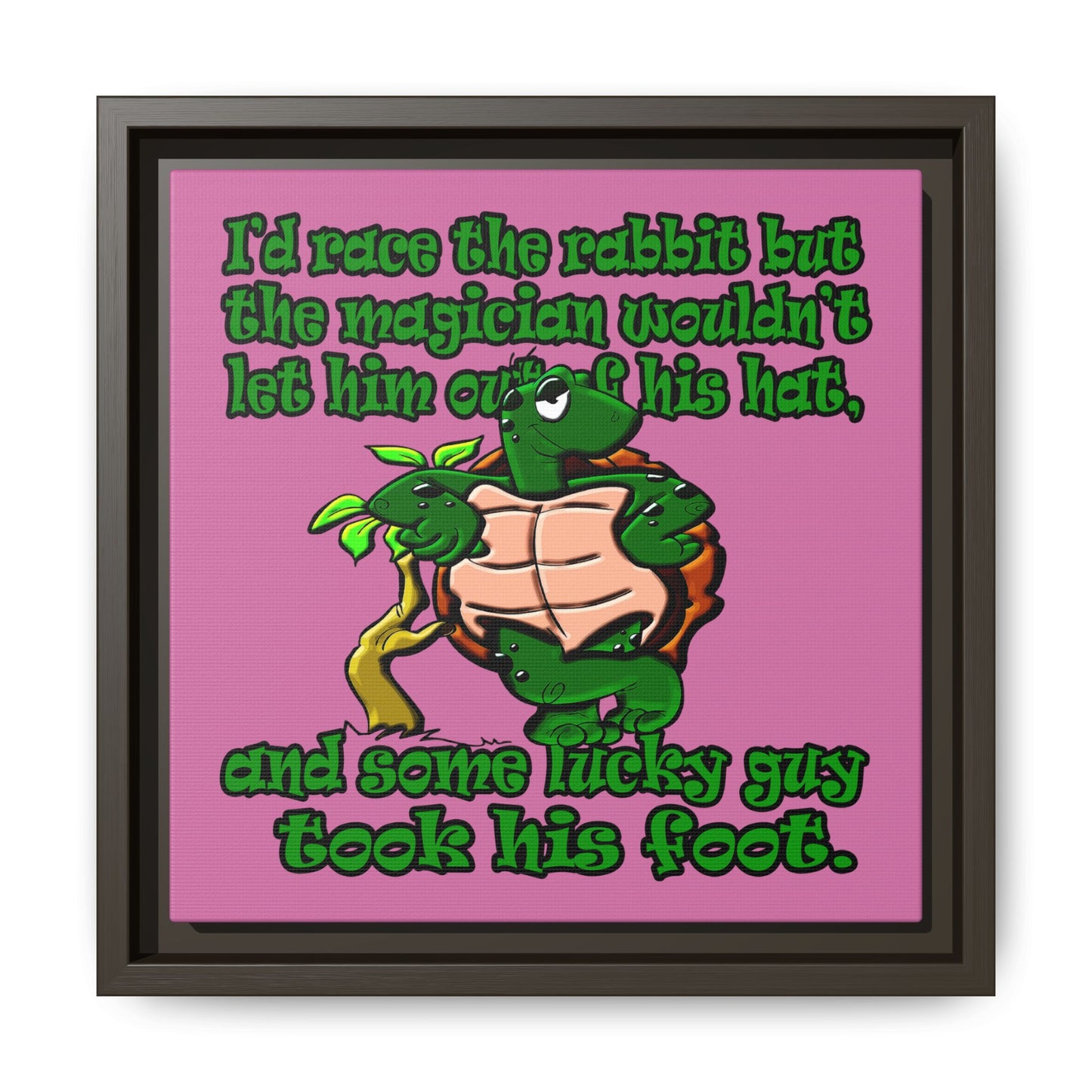 turtle race - framed canvas art (light pink)