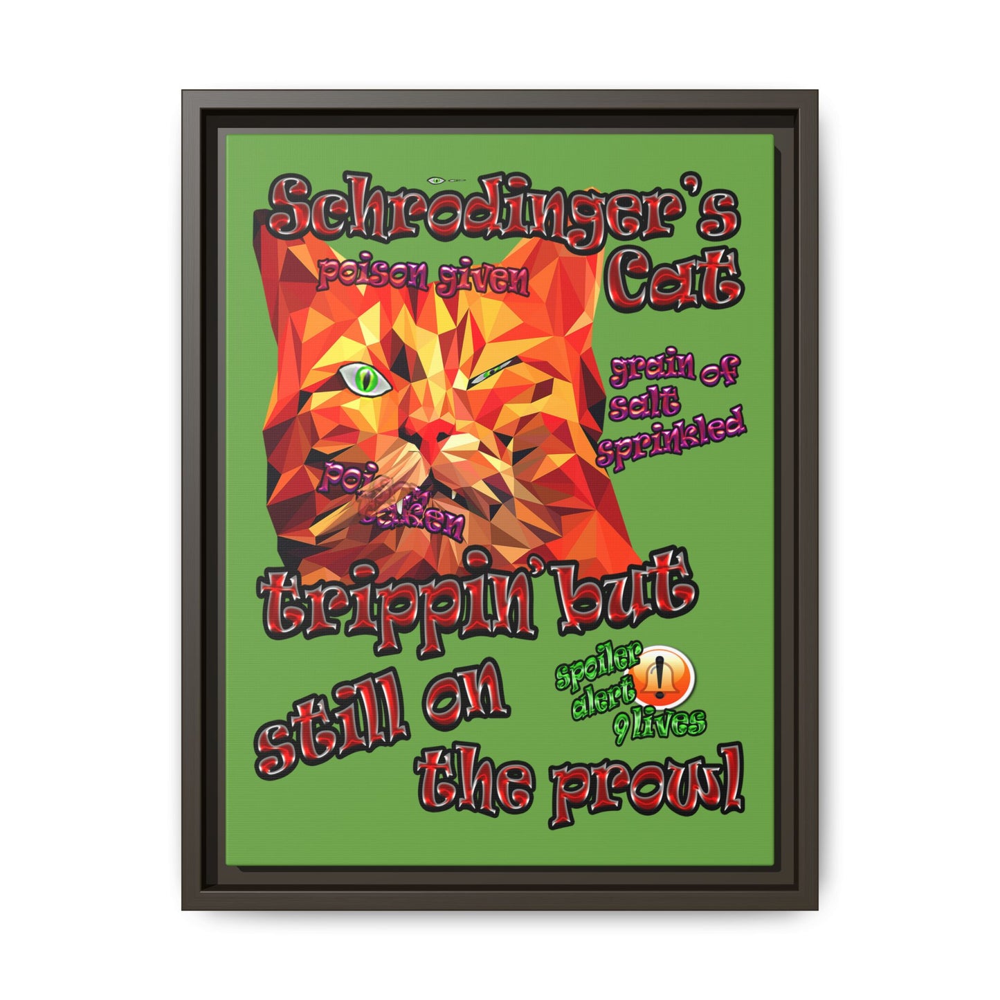 schrodinger's cat - framed canvas art (green)