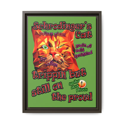 schrodinger's cat - framed canvas art (green)