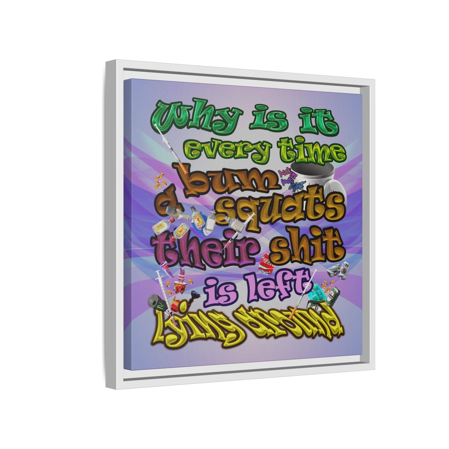 the bum's shit - framed canvas art (light blue-pink wave)