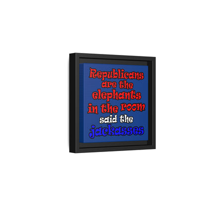 donkeys and elephants - framed canvas art (dark blue)