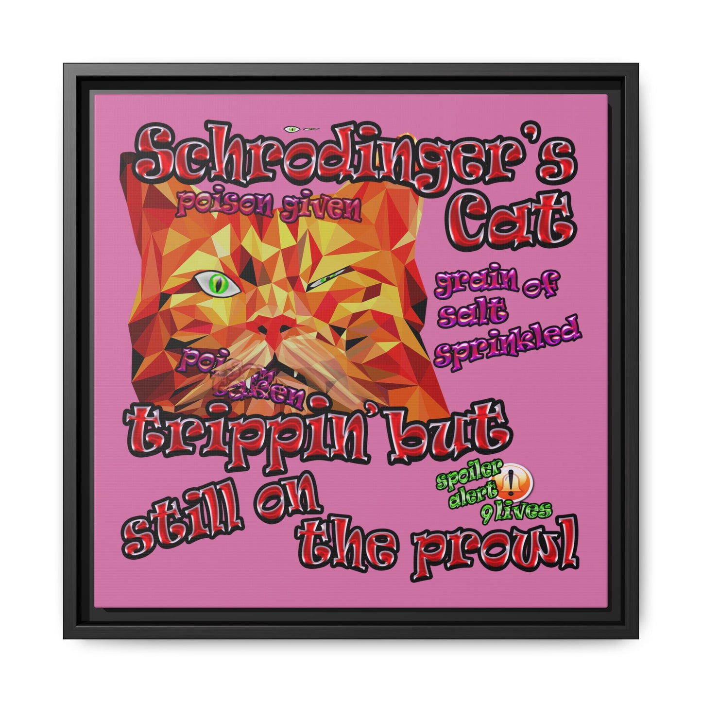 schrodinger's cat - framed canvas art (light pink)