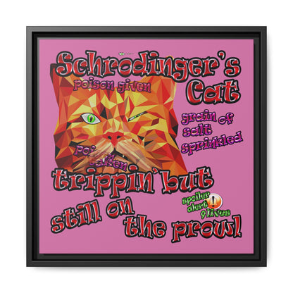 schrodinger's cat - framed canvas art (light pink)