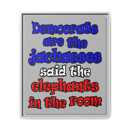 donkeys and elephants - framed canvas art (light grey)