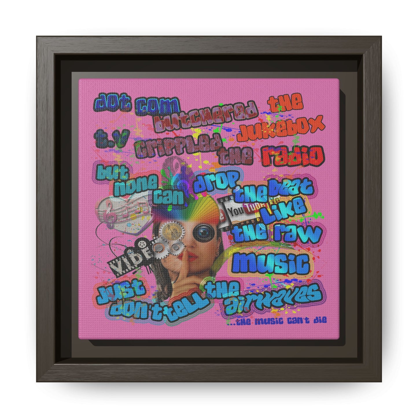 drop the beat - framed canvas art (light pink)