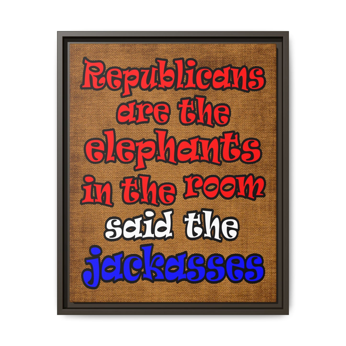 donkeys and elephants - framed canvas art (brown papyrus)