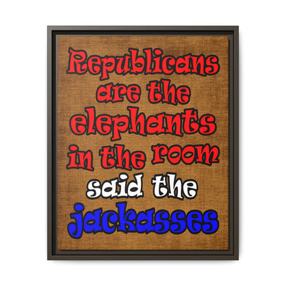 donkeys and elephants - framed canvas art (brown papyrus)